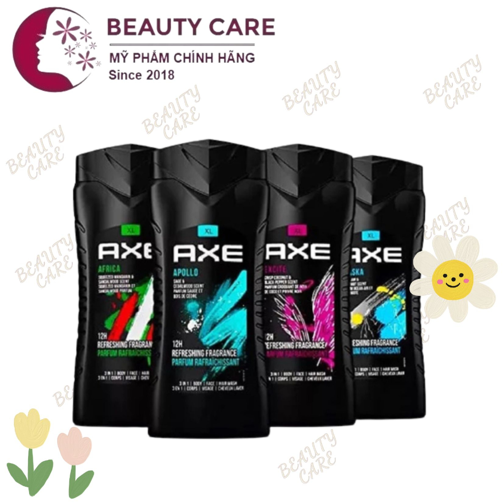 Sữa tắm gội nam 3in1 Gel AXE 400ml Apollo, Excite, Black, AlaskaIce, Africa,Dark,Gold Temptation (hair, body, Face)