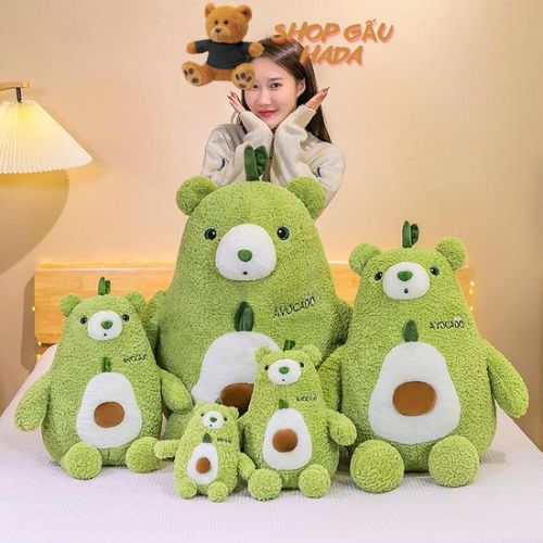 Thú Bông Bơ Gấu Xanh Lá Lông Xù Sang Trọng Tựa Lưng