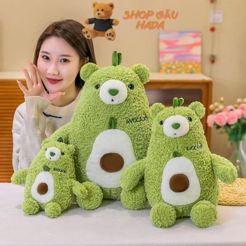 Thú Bông Bơ Gấu Xanh Lá Lông Xù Sang Trọng Tựa Lưng