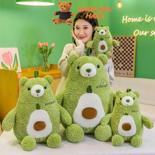 Thú Bông Bơ Gấu Xanh Lá Lông Xù Sang Trọng Tựa Lưng