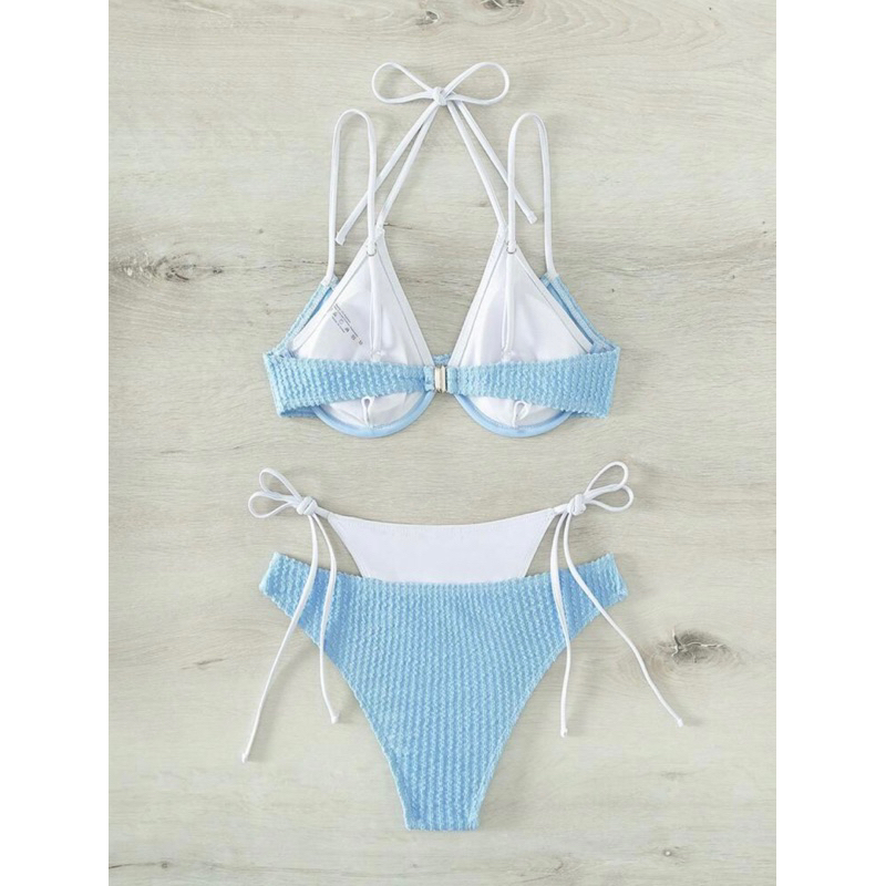 Bộ Bikini Nữ Thắt nút Thêu Smock Khối Màu