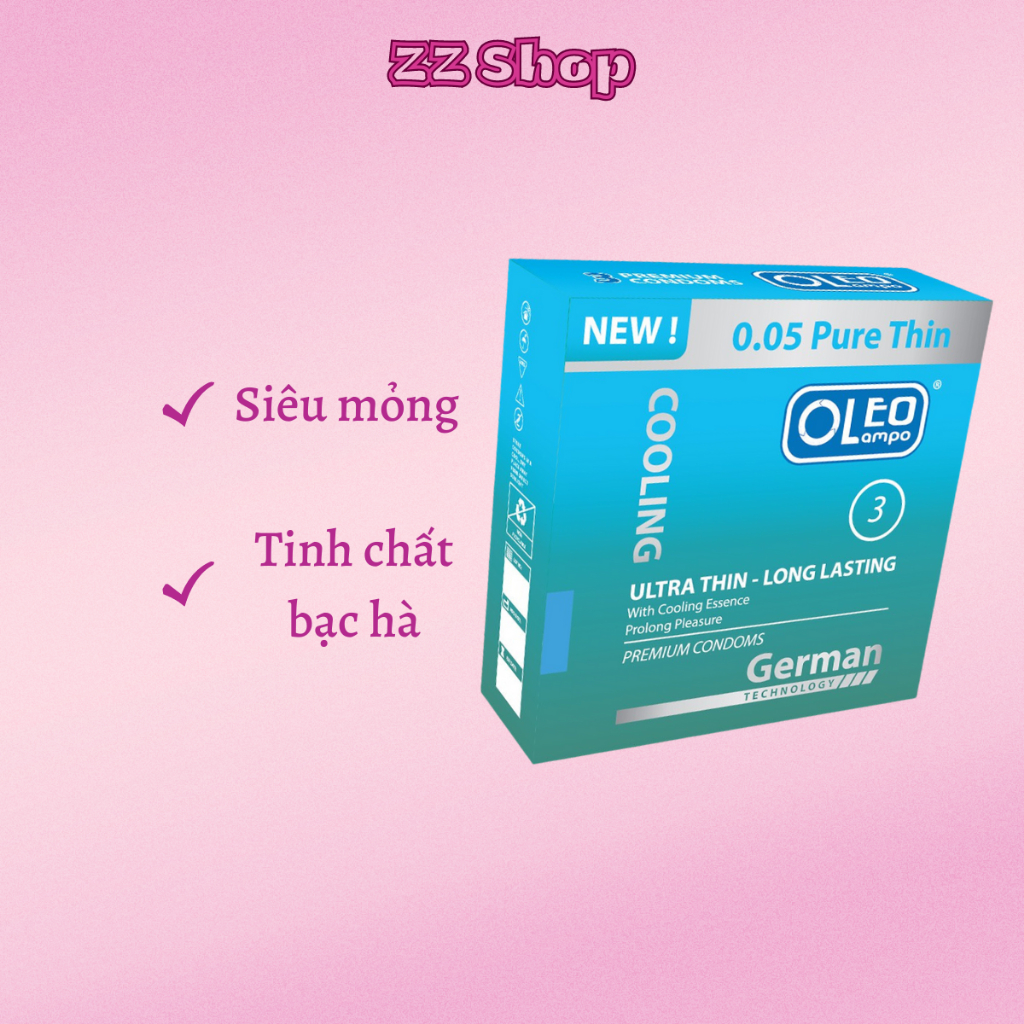 Bao cao su OLEO LAMPO COOLING GERMAN 0.05mm (3bao/hộp). Bao cao su siêu mỏng, chống xuất tinh sớm.