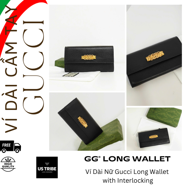 (Fullbox) Ví Nữ Gucci Long Wallet Interlocking GG Logo in Black