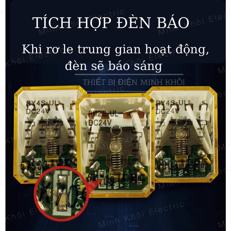 Rơ Le Trung Gian IDEC 220V, 24VDC,12VDC kèm đế