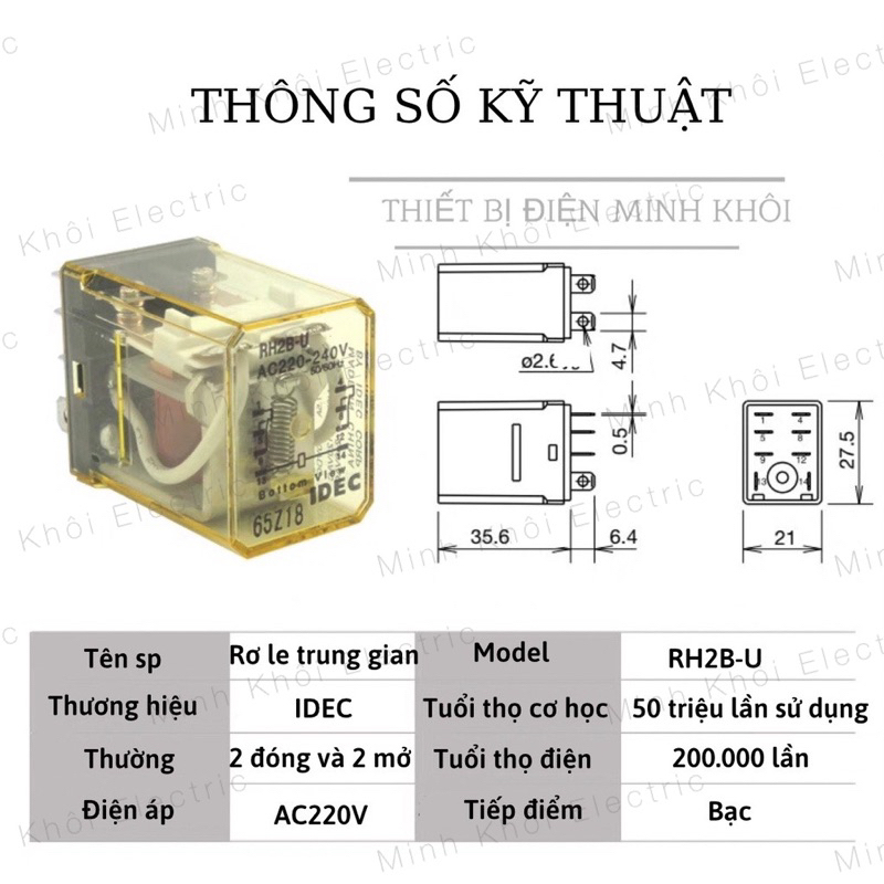 Rơ Le Trung Gian IDEC 220V, 24VDC,12VDC kèm đế
