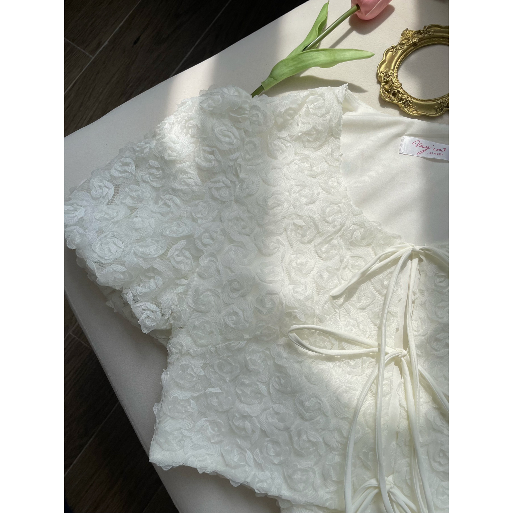 Set áo croptop thắt nơ kèm chân váy chữ A Vayemcloset