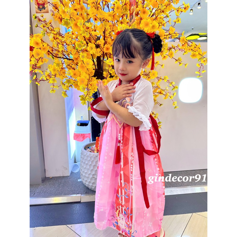 Đầm Hán Phục Thêu Họa Tiết Mèo Phong Cách Mới Cho Bé Gái