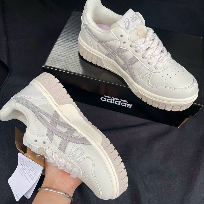 Giày ASICS trắng xám, Giày asics court az kem xám ảnh thật tự chụp