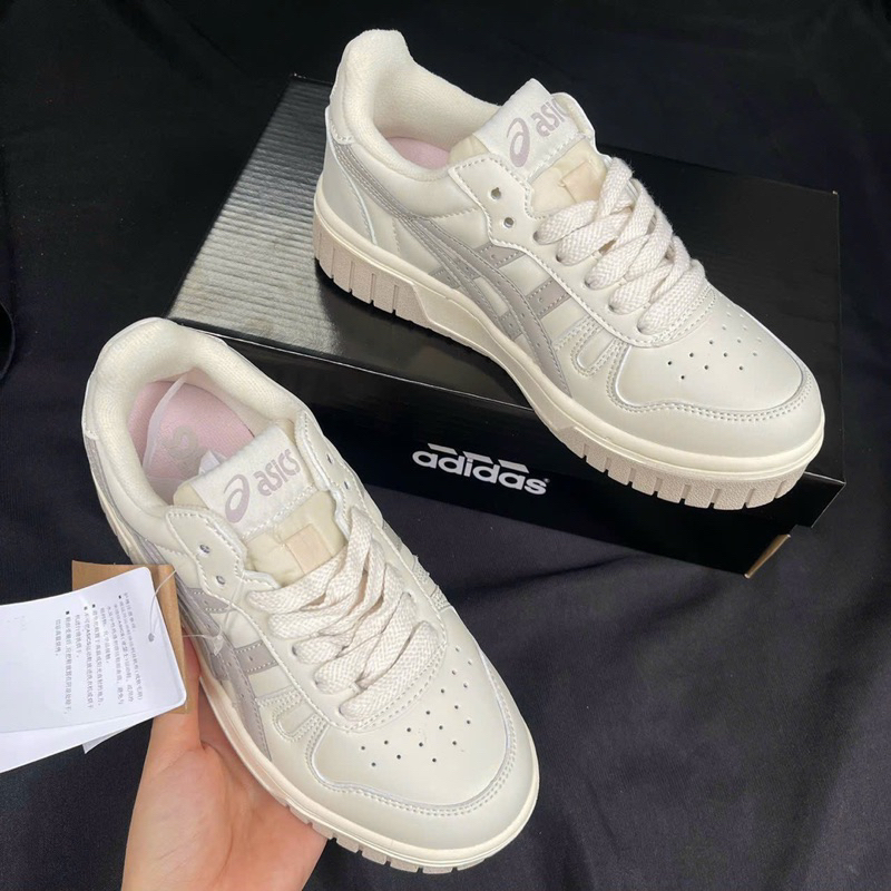 Giày ASICS trắng xám, Giày asics court az kem xám ảnh thật tự chụp