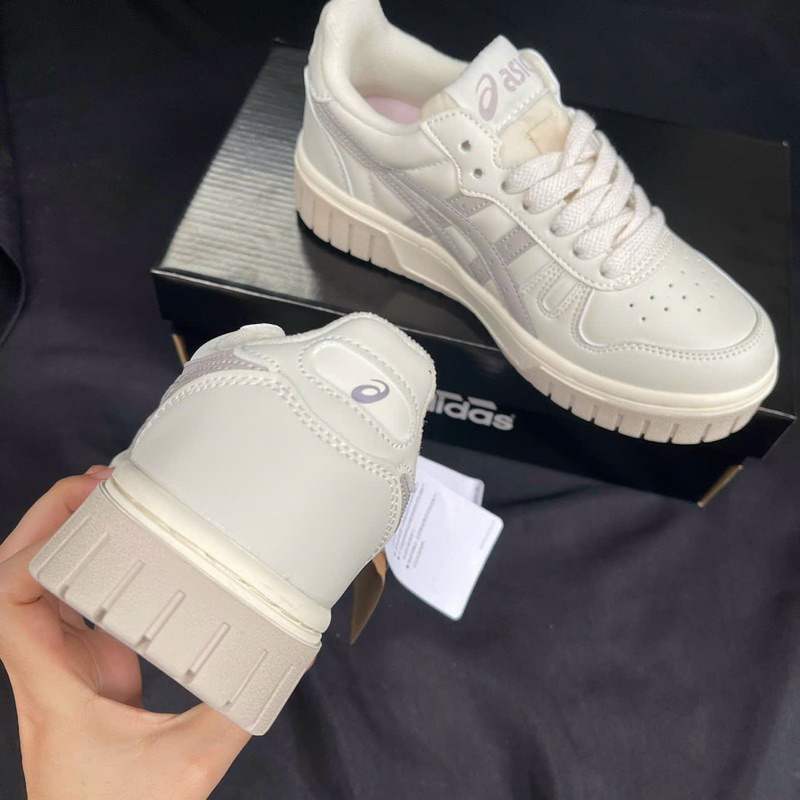 Giày ASICS trắng xám, Giày asics court az kem xám ảnh thật tự chụp