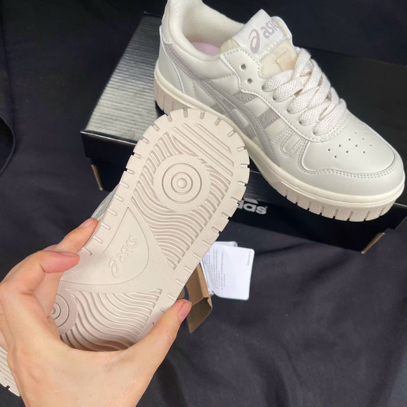 Giày ASICS trắng xám, Giày asics court az kem xám ảnh thật tự chụp