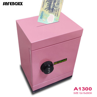 Két sắt mini SAFEBOXX, Tủ đựng tiền tiết kiệm, Size 12x15x20cm Màu Hồng Nhạt, Khóa mật mã