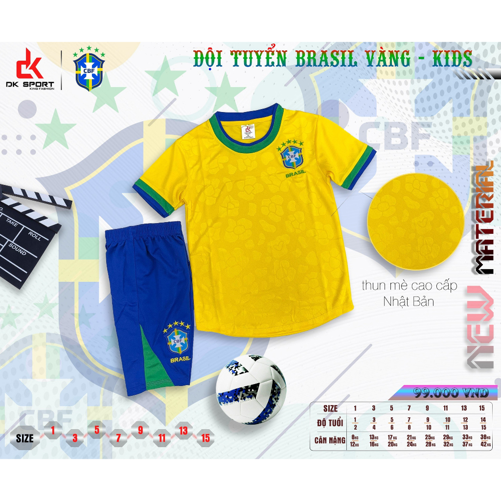 ÁO BÓNG ĐÁ TRẺ EM NGƯỜI LỚN BRAZIL VÀNG - BỘ QUẦN ÁO BÓNG ĐÁ TRẺ EM,NGƯỜI LỚN BRAZIL THUN CAO CẤP 2024