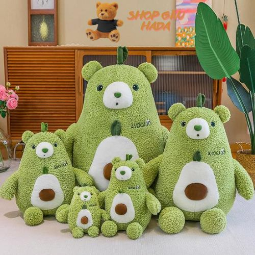 Thú Bông Bơ Gấu Xanh Lá Lông Xù Sang Trọng Tựa Lưng