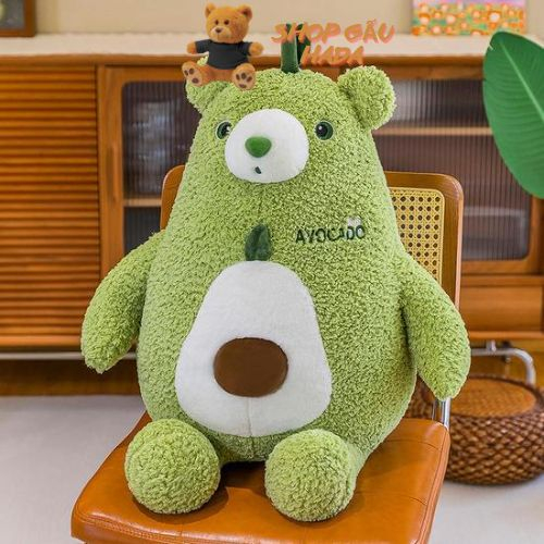 Thú Bông Bơ Gấu Xanh Lá Lông Xù Sang Trọng Tựa Lưng