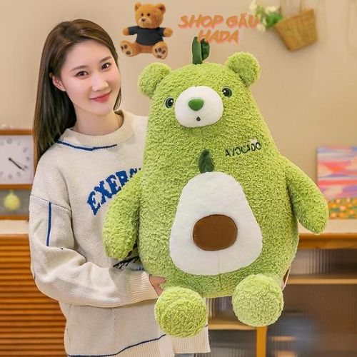 Thú Bông Bơ Gấu Xanh Lá Lông Xù Sang Trọng Tựa Lưng