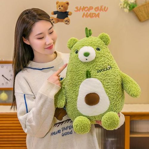 Thú Bông Bơ Gấu Xanh Lá Lông Xù Sang Trọng Tựa Lưng