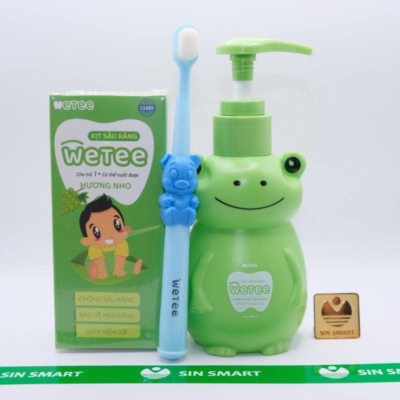 [Tặng BC Wetee] Combo Wetee , 1 Xịt chống sâu răng Wetee cho bé +1 kem đánh răng Wetee,răng trắng toả nắng chào hè