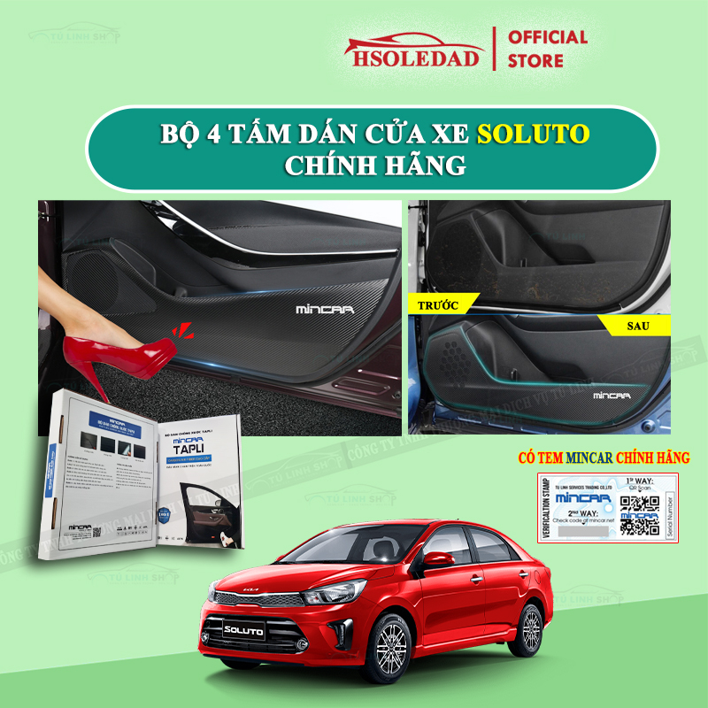 Bộ 4 Tấm dán Tapli xe SOLUTO chống trầy xước cửa xe, chống xước tapi cửa ô tô bằng Carbon Air Fiber cao cấp