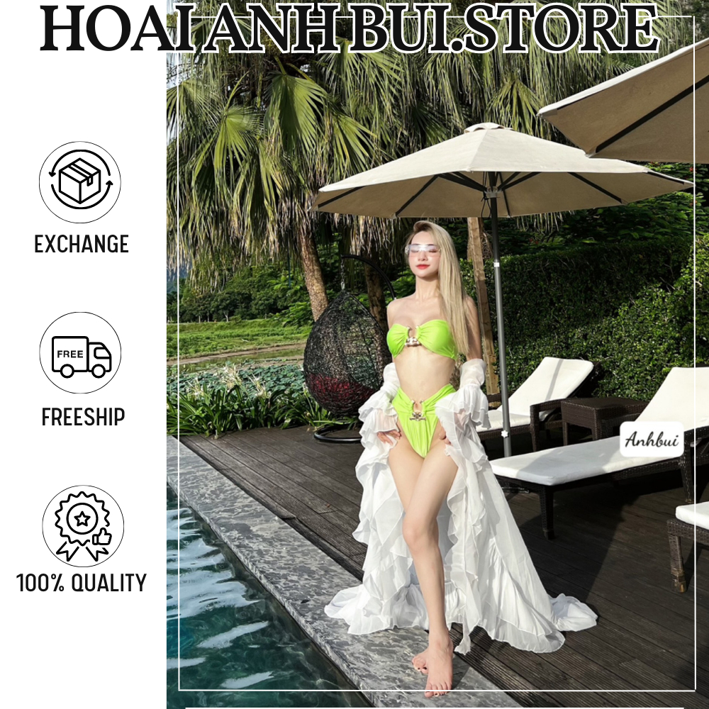Bikini 2 Mảnh Quây Ngực Phối Khoen Sang Chảnh Hoài Anh Bùi Store, Bộ Đồ Lót Sexy Gợi Cảm Kem Áo Đi Biển Hotrend 4 Màu