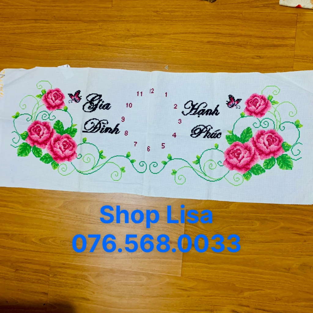 Tranh thêu chữ thập GIA ĐÌNH HẠNH PHÚC đã thêu 95x435cm thành phẩm