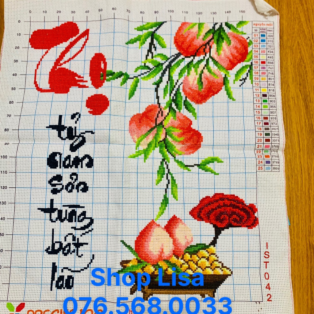 Tranh thêu chữ thập THỌ đã thêu 52x43cm thành phẩm ist042