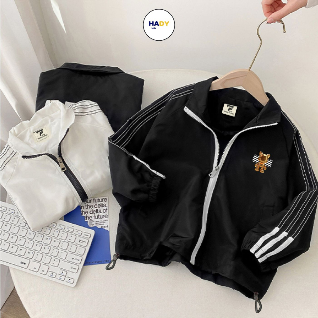 Áo khoác trẻ em dù 2 lớp bé trai phối sọc 0390 in hình cá tính