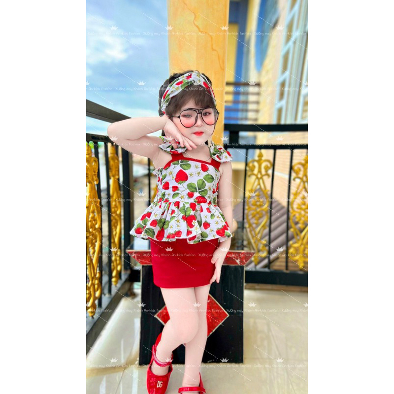 Sét chân váy đỏ +áo 2 dây bé gái
