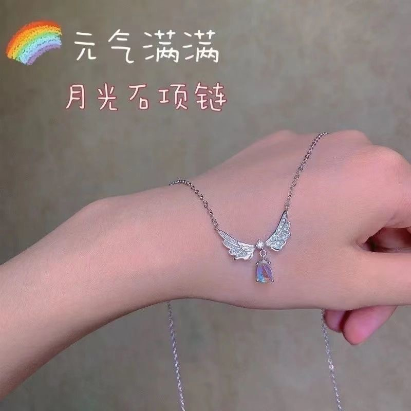 Vòng cổ dây chuyền bạc phong cách Y2K đính đá hình đôi cánh thiên thần tinh tế, nhẹ nhàng - M1417