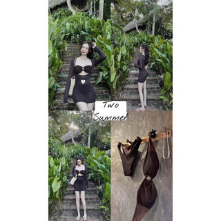 (9987- Lily.Shop)Bikini 2 mảnh khoét ngực đen / trắng ( ẢNH THẬT)