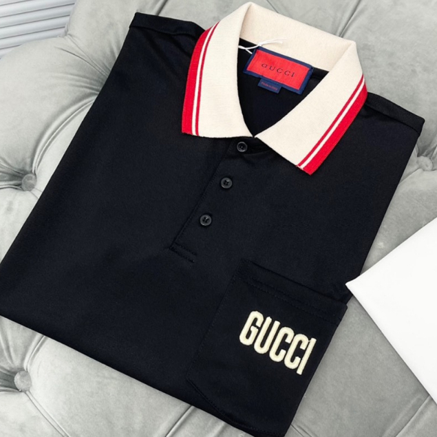 Áo polo GC nam nữ hoạ tiết thêu logo chữ Gu.cci mix túi phong cách lịch lãm trẻ trung