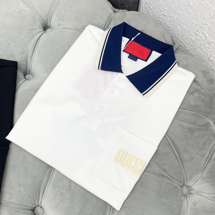 Áo polo GC nam nữ hoạ tiết thêu logo chữ Gu.cci mix túi phong cách lịch lãm trẻ trung