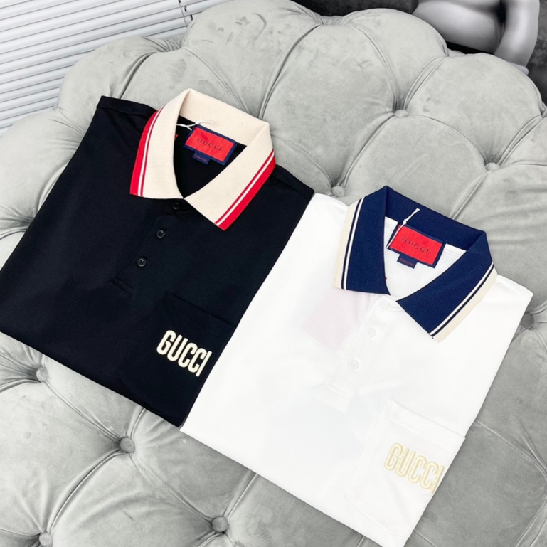 Áo polo GC nam nữ hoạ tiết thêu logo chữ Gu.cci mix túi phong cách lịch lãm trẻ trung