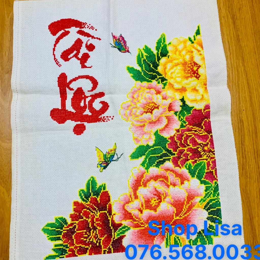 Tranh thêu chữ thập TÀI LỘC đã thêu 56x43cm thành phẩm