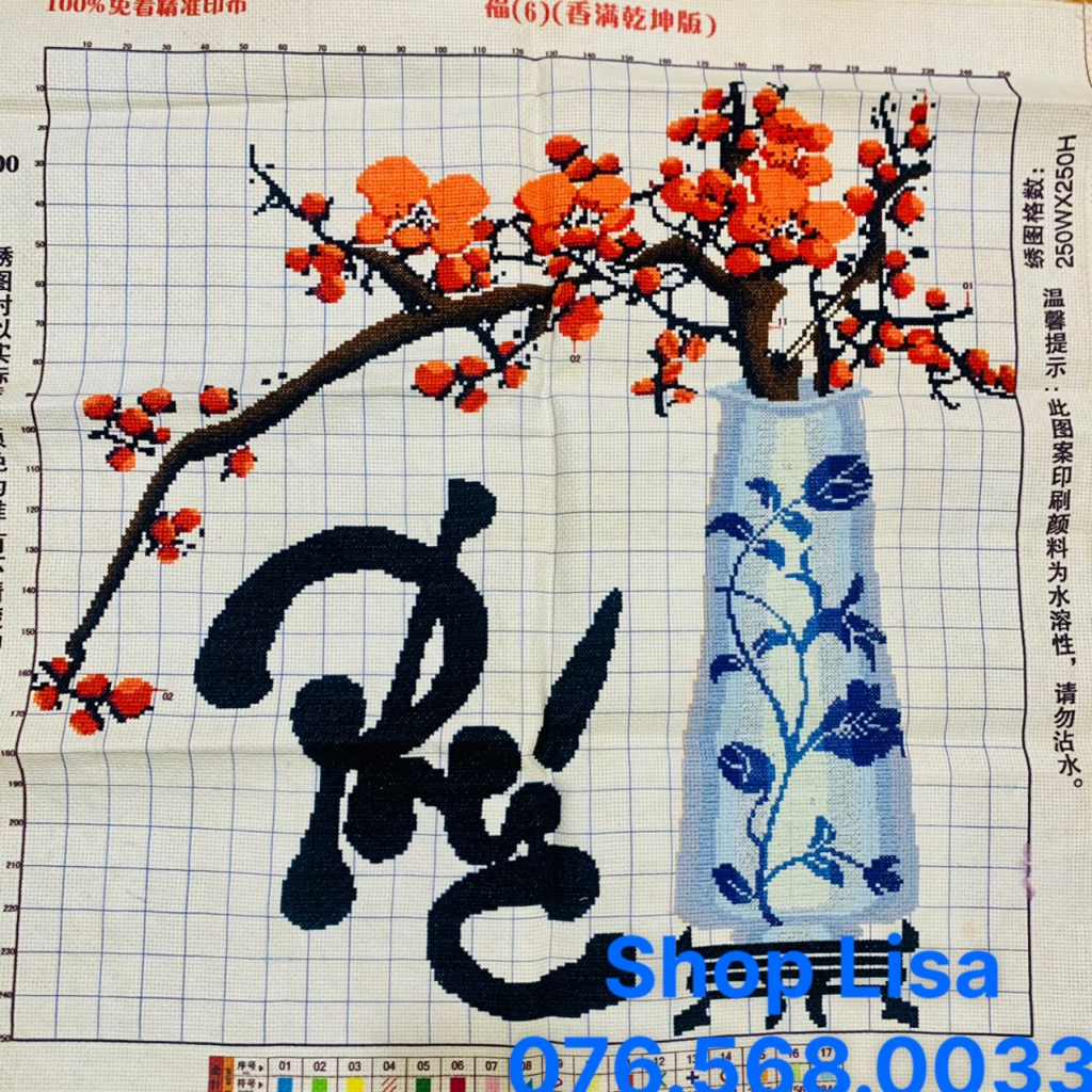 Tranh thêu chữ thập PHÚC đã thêu 67x67cm thành phẩm