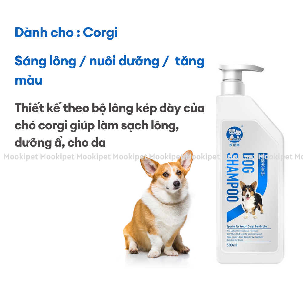 Sữa tắm dành cho chó Corgi dưỡng lông sáng lông khử mùi hôi chai 500ml Mooki Pet