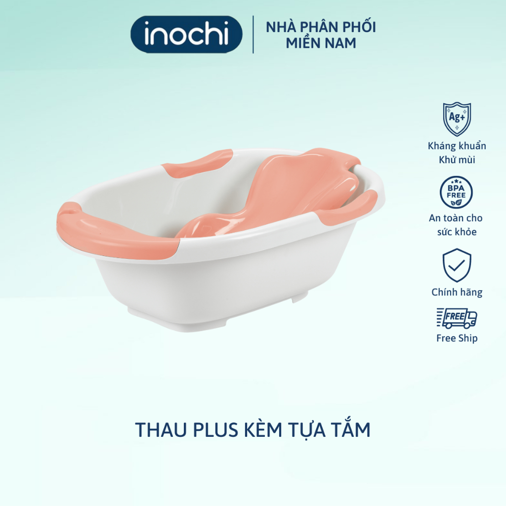 Thau tắm kèm tựa Notoro Plus loại trung Inochi, thiết kế chống trượt an toàn cho bé