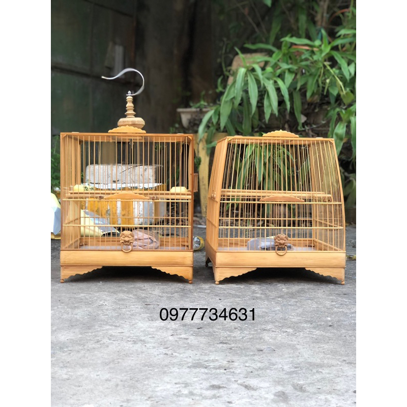 Lồng Chim Chào Mào Tre Bo góc-Lá Đề 23 Nan size 37 đủ phụ kiện móc, nậm cầu áo, cóng sứ đi cùng