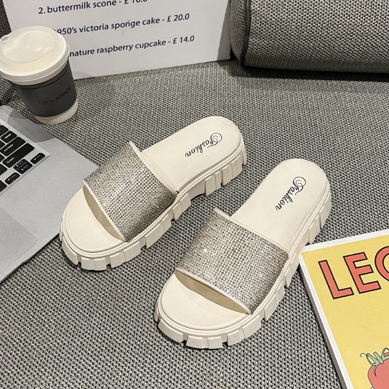 Dép Đế Dày Đính Đá Thời Trang Mùa Hè Dễ Phối Đồ Dành Cho Nữ