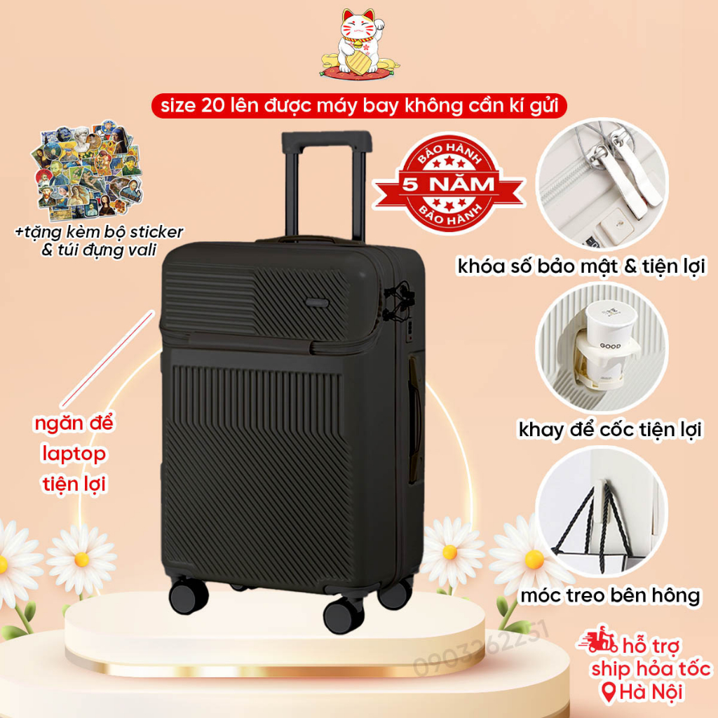 Vali Kéo Du Lịch Đa Năng 20inch Có Ngăn Laptop Và Khay Để Cốc PEHOUSE PVL23-05 Vali Có Tay Kéo Bánh Xe Di Chuyển