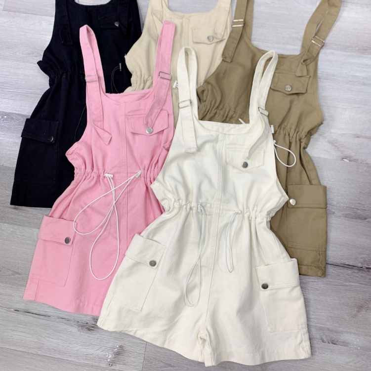 Yếm jean shost eo rút dây hai túi hộp bên hông