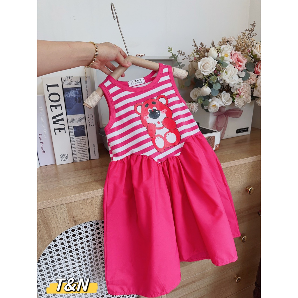 Váy maxi gấu dâu lotso sát nách cho bé mặc hè, đi chơi, đi biển