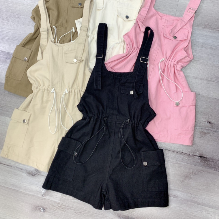 Yếm jean shost eo rút dây hai túi hộp bên hông