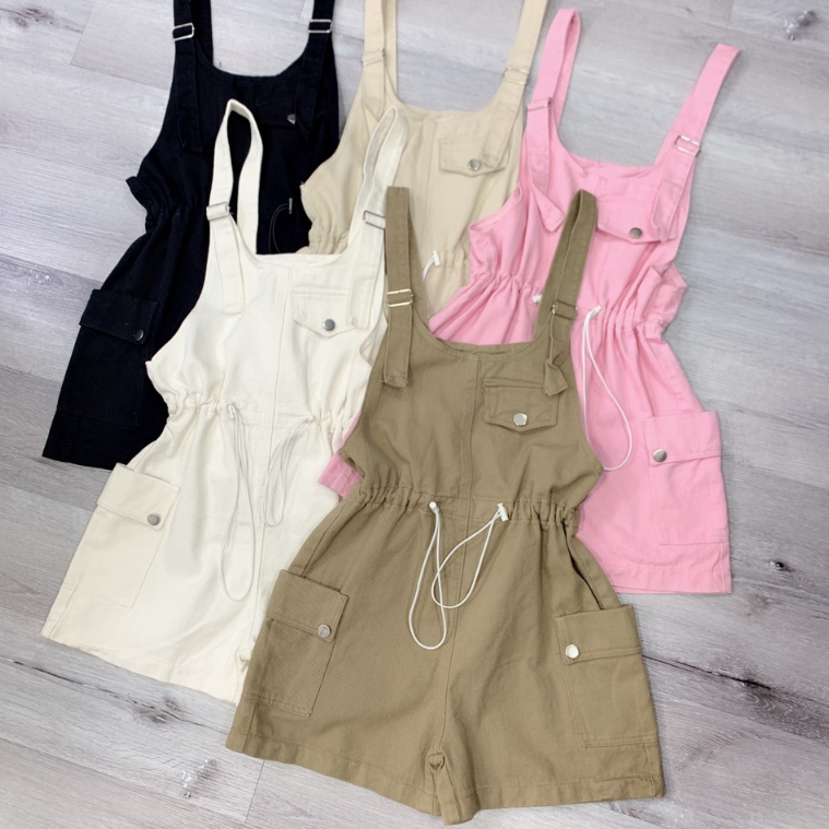 Yếm jean shost eo rút dây hai túi hộp bên hông