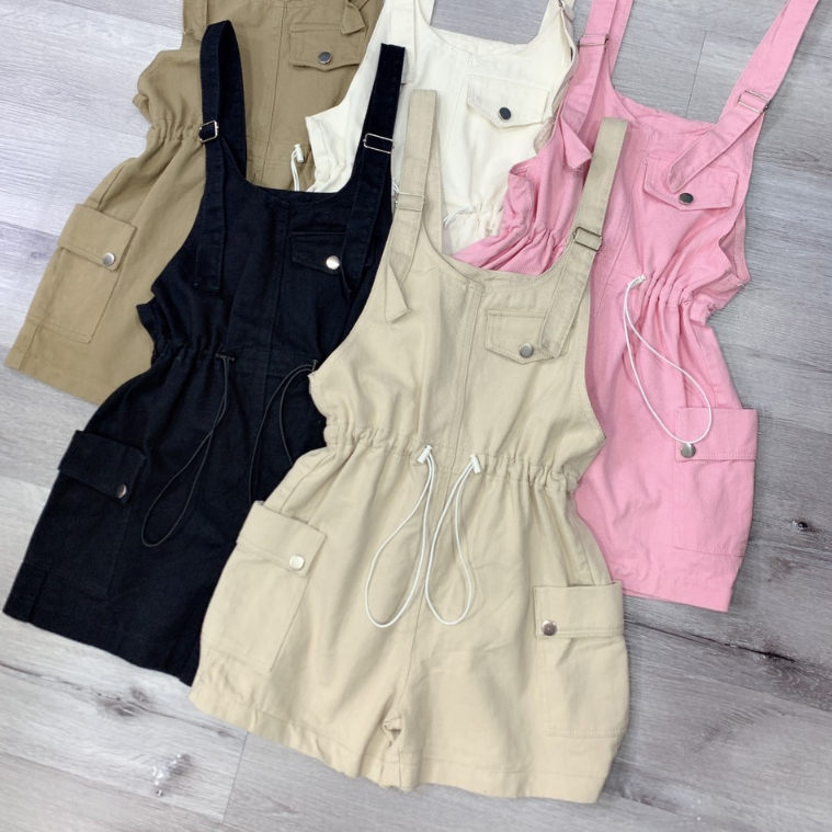 Yếm jean shost eo rút dây hai túi hộp bên hông