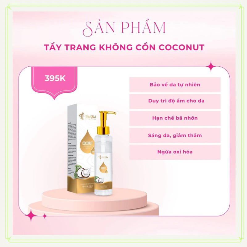 Tẩy Trang Không Cồn Coconut 180Ml Bảo Vệ Da, Duy Trì Độ Ẩm Cho Da, Hạn Chế Bã Nhờn