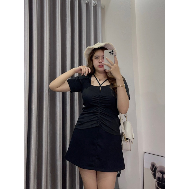 Áo Nhún Cổ Vuông Đan Dây Bigsize