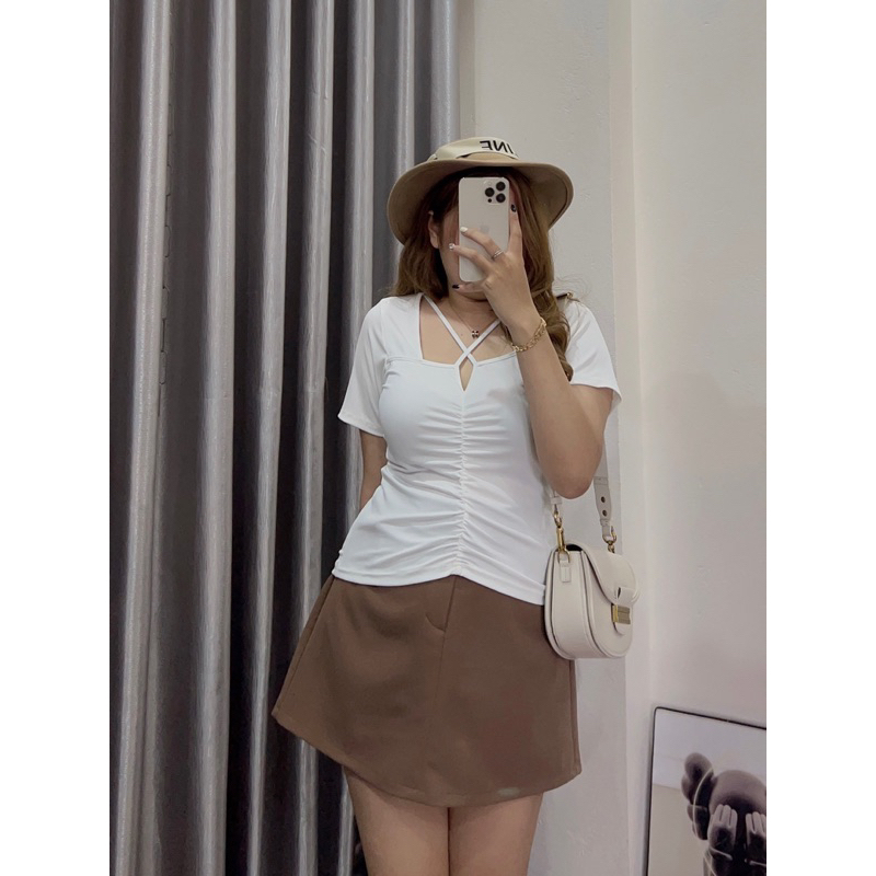 Áo Nhún Cổ Vuông Đan Dây Bigsize