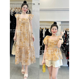 SALE Váy, áo babydoll thô hoa vàng ntcloset