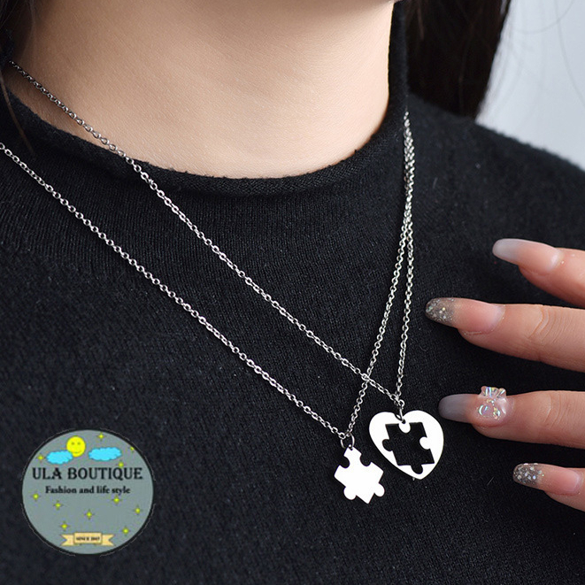 Cặp vòng cổ Mảnh ghép Trái tim ULA Shop Dây chuyền đôi nam nữ tình yêu phong cách Hàn Quốc CVC3